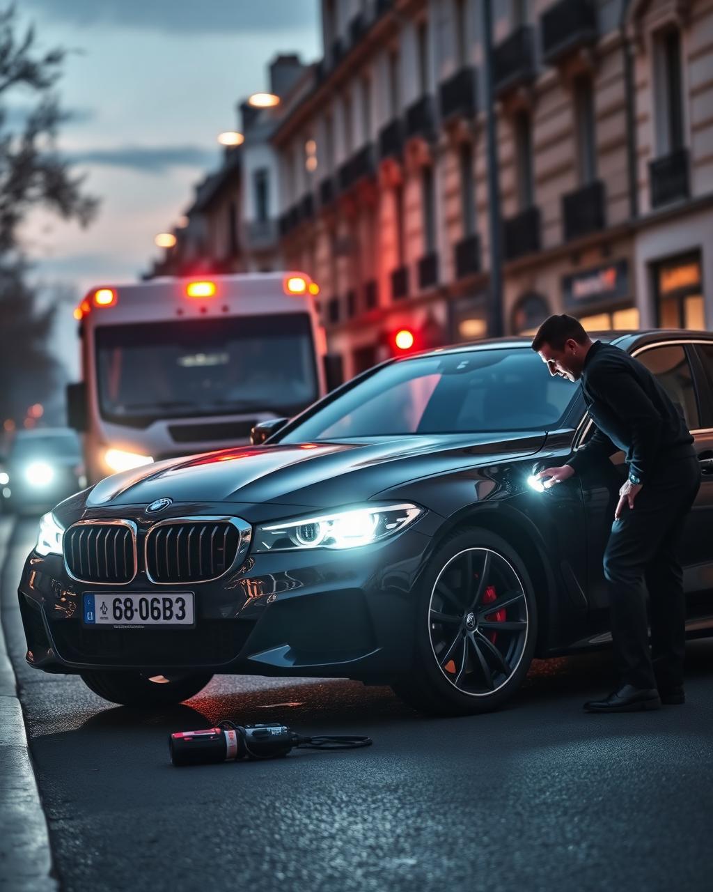 Technicien SalaPanne dépannant une batterie de voiture à Paris
